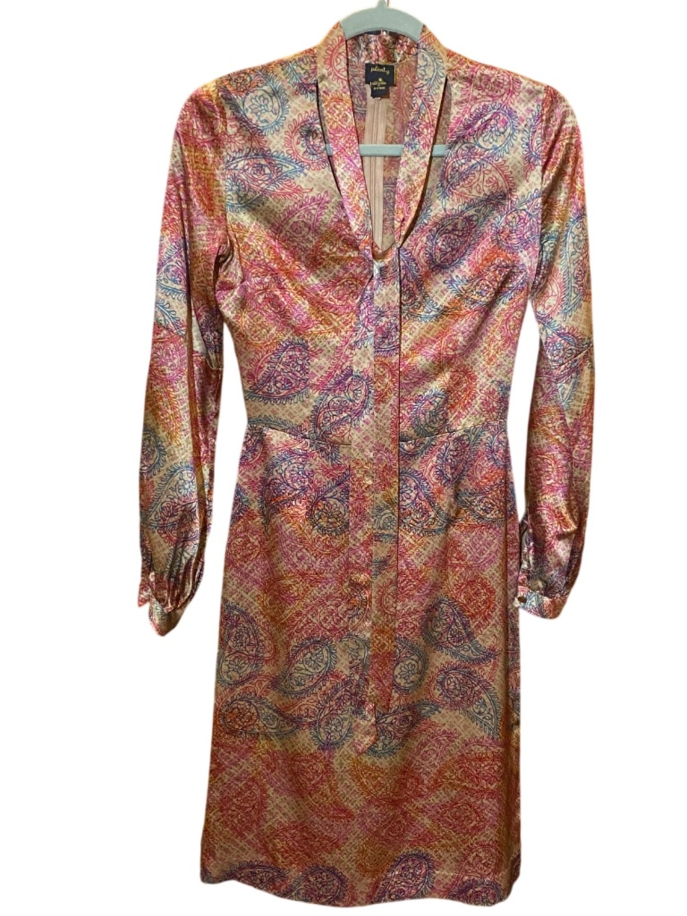 Plenty by Tracy Reese 100% Silk Paisley Tie Neck Dress • Multicolor Satin P XS